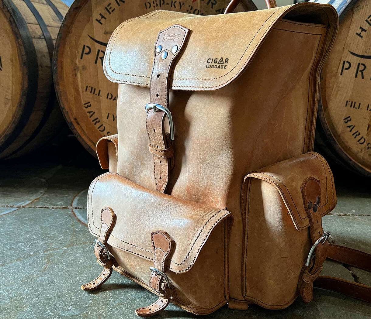 Cigar Luggage Front Pocket Leather Backpacks