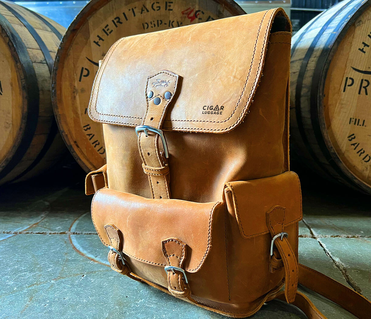 Cigar Luggage Front Pocket Leather Backpacks